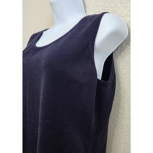 Peter Nygard Blue Round Neck Sleeveless Sweater Top Large Lightweight Ribbed Hem - Picture 2 of 5